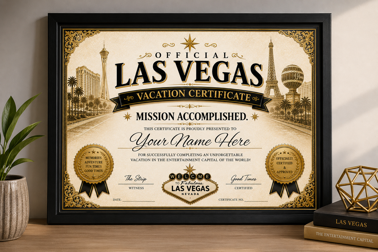 Official Las Vegas Vacation Certificate preview